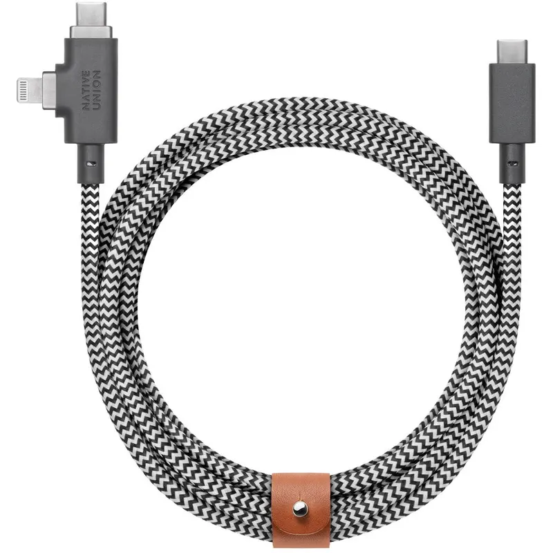 NATIVE UNION Native Union Belt Cable Duo Pro USB-C to USB-C/Lightning 240W 2,4m - Zebra