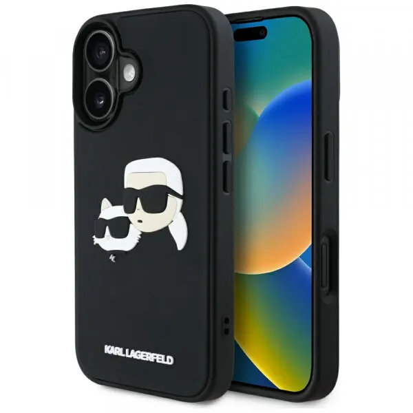 Karl Lagerfeld Husa pentru Apple iPhone 16, Karl Lagerfeld, 3D Rubber Karl & Choupette, Neagra