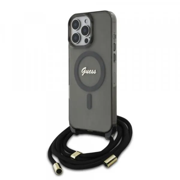 Guess Husa MagSafe pentru Apple iPhone 16 Pro, Guess, IML Crossbody Cord Script, Neagra