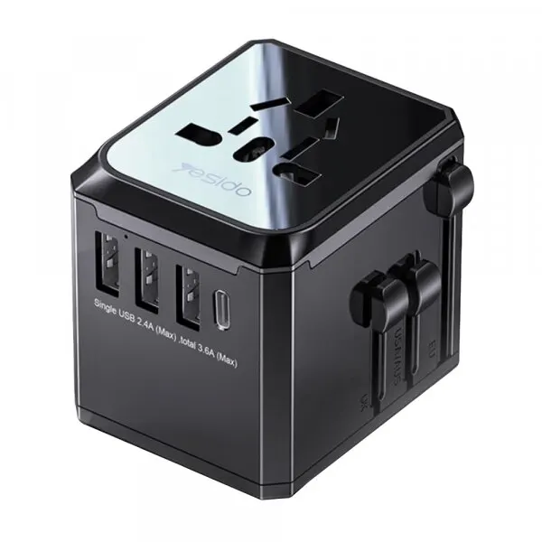 Yesido Incarcator Retea Yesido MC10 Travel, 12W, 2.4A, 1 x USB-C - 3 x USB-A, Negru