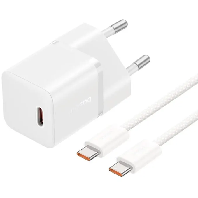 BASEUS INCARCATOR retea Baseus GaN5 Pro, Quick Charge 20W, 1 x USB Type-C, include cablu USB Type-C la USB Type-C 100W, 1m, Alb P10110900213-01