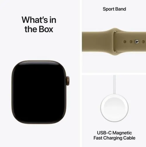 Smartwatch Apple Watch 12, GPS, 46mm, Ecran Retina LTPO OLED, Chip S11 cu Procesor Dual-Core, 64GB Flash, Wi-Fi, Bluetooth, Carcasa Aluminiu, Curea Sport Band M/L (Maro)