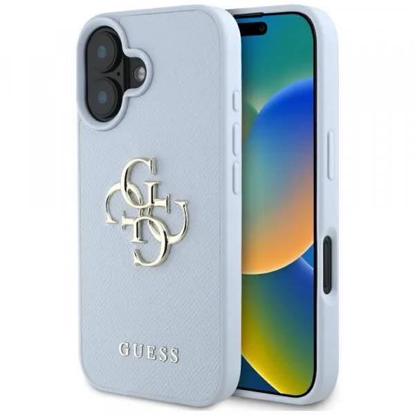 Guess Husa pentru Apple iPhone 16, Guess, Grained Big 4G Logo Small Classic Logo, Albastra