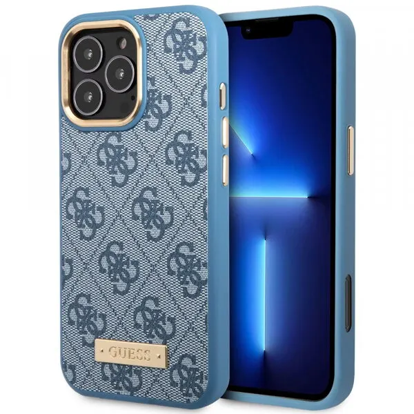 Guess Husa MagSafe pentru Apple iPhone 16 Pro, Guess, 4G Logo Plate, Albastra