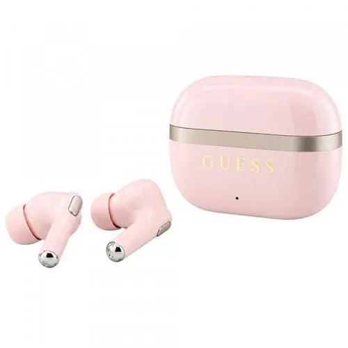 Casti True Wireless Guess Glossy Gold Line Printed Classic Logo, Bluetooth, Roz