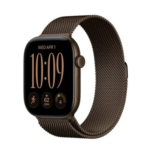 Smartwatch Apple Watch 12, GPS + Cellular, 46mm, Ecran Retina LTPO OLED, Chip S11 cu Procesor Dual-Core, 64GB Flash, Wi-Fi, Bluetooth, Carcasa Aluminiu, Curea Milanese Loop S/M (Maro)