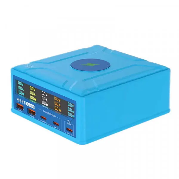 Relife Incarcator Statie Relife RL-304R QI, 260W, 3A, 2 x USB-A - 3 x USB-C, Albastru