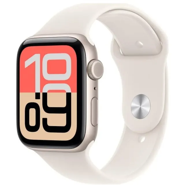 Apple Ceas inteligent Apple Watch SE 3, GPS + Cellular, 40mm, Carcasa din aluminiu Starlight, Curea sport Starligh, marime M/L, Alb