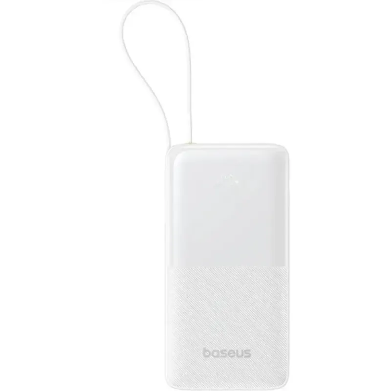 BASEUS Baterie externa Baseus Bipow 2 10000 mAh Digital Display, cablu USB-C incorporat, 20W, Alb