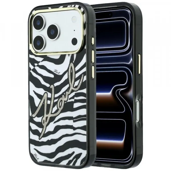 Karl Lagerfeld Husa MagSafe pentru Apple iPhone 18 Pro Max / 17 Pro Max, Karl Lagerfeld, HC IML Signature Zebra Glitter Gold, Neagra