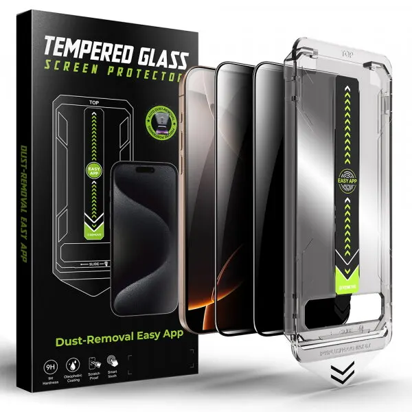 techsuit Folie de protectie Ecran Privacy Techsuit TitanGlass pentru Apple iPhone 17e / 16e / 14 / 13 Pro, Sticla Securizata, Full Glue, Set 2 bucati