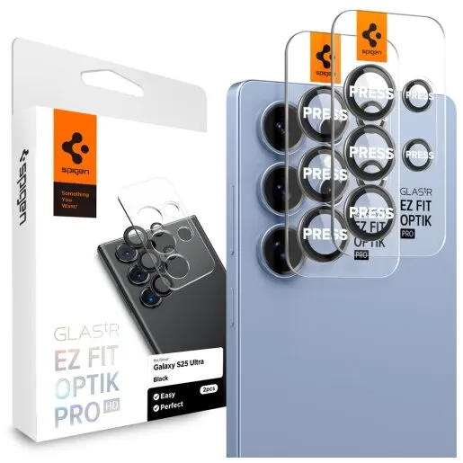 Spigen Folie de protectie Camera Spate Spigen GlastR EZ FIT Optik Pro HD pentru Samsung Galaxy S25 Ultra S938, Sticla Securizata, Set 2 bucati, Neagra