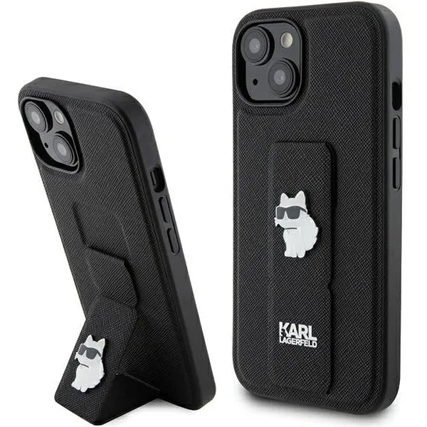 Karl Lagerfeld Husa MagSafe pentru Apple iPhone 15 Plus, Karl Lagerfeld, Saffiano Gripstand Choupette, Neagra