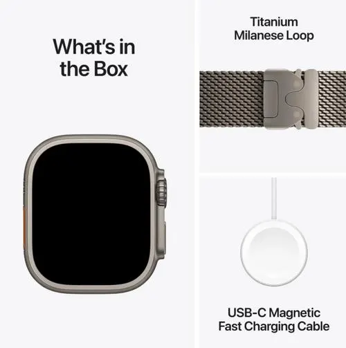 Smartwatch Apple Watch Ultra 4, GPS + Cellular, 49mm, Ecran Retina LTPO OLED, Chip S11 cu Procesor Dual-Core, 64GB Flash, Wi-Fi, Bluetooth, Carcasa Titanium, Curea Milanese Loop Medium (Argintiu)