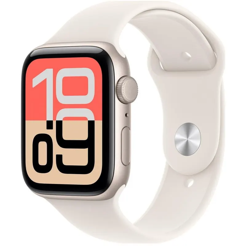 Apple Ceas inteligent Apple Watch SE 3, GPS, 44mm, Carcasa din aluminiu Starlight , Curea sport Starlight, masura M/L, Alb