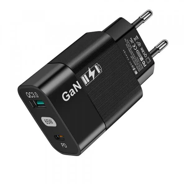 techsuit Incarcator de retea Techsuit CHPD131, 65W, 3.25A, 1 x USB-A - 1 x USB-C, Negru