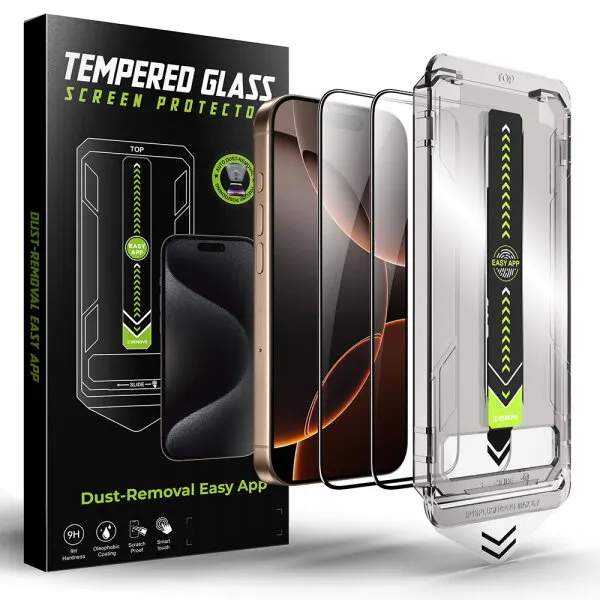 techsuit Folie de protectie Ecran Techsuit TitanGlass pentru Apple iPhone 17e / 16e / 14 / 13 Pro, Sticla Securizata, Full Glue, Set 2 bucati, Neagra