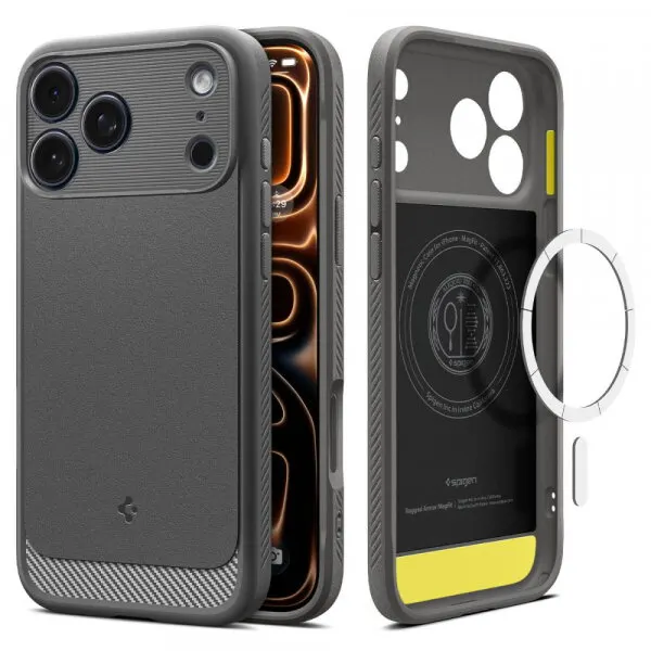 Spigen Husa MagSafe pentru Apple iPhone 17 Pro, Spigen, Rugged Armor, Gri ACS10330