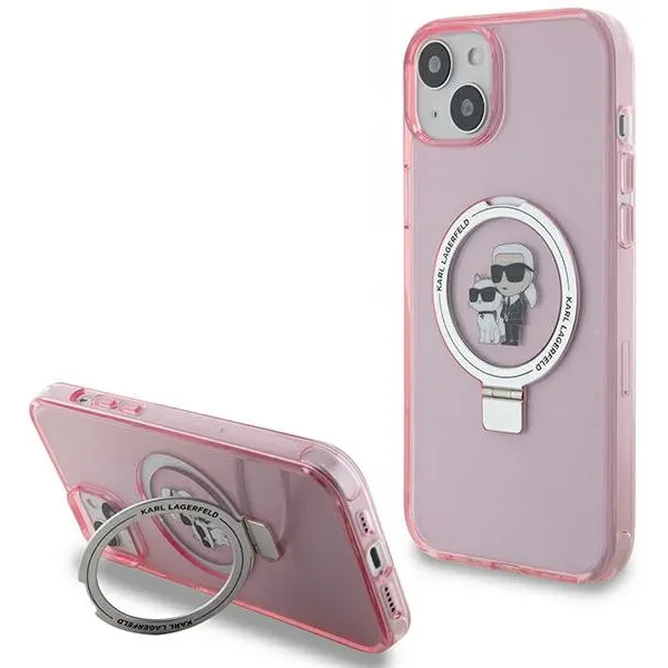 Karl Lagerfeld Husa MagSafe pentru Apple iPhone 15 Plus, Karl Lagerfeld, Ring Stand Karl & Choupette, Roz