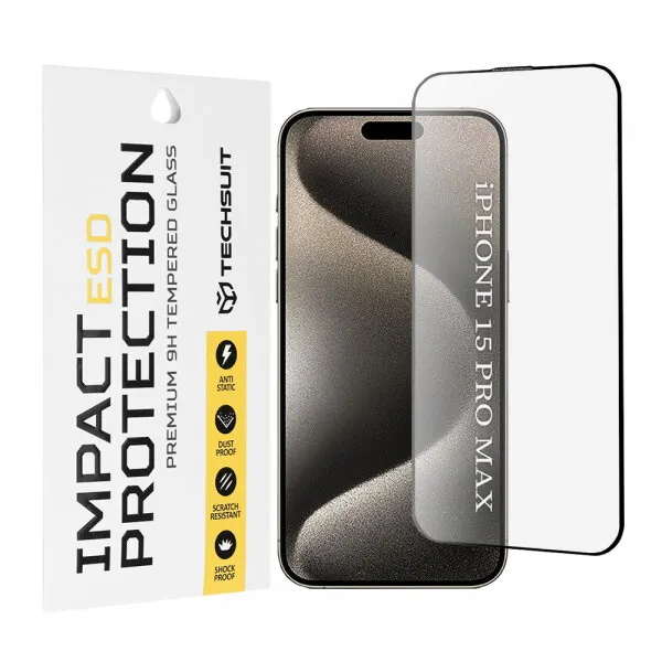 techsuit Folie de protectie Ecran Techsuit pentru Apple iPhone 15 Pro Max, Sticla Securizata, Full Glue, Neagra