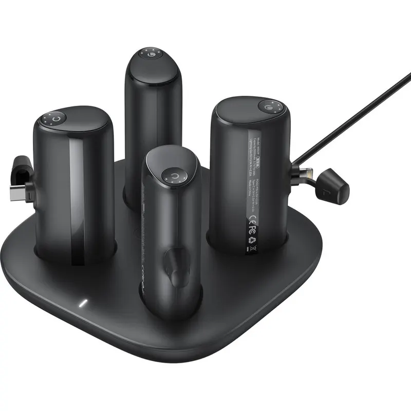 VEGER Kit Baterie portabila si Statie de incarcare Veger W007CK, 2 x Lightning male, 2 x USB-C male, 5000 mAh, Negru