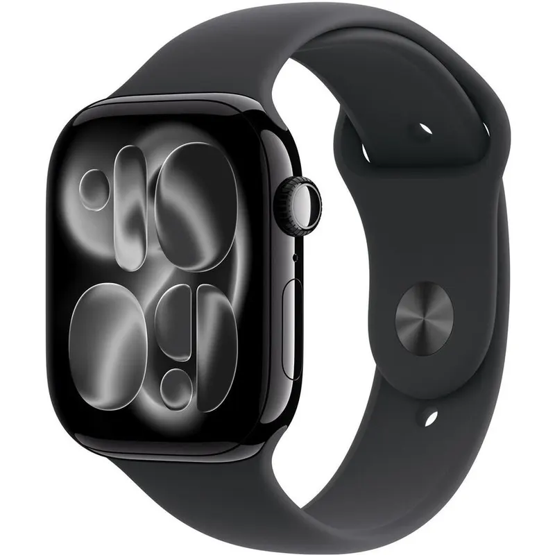 Apple Ceas inteligent Apple Watch Series 11, GPS, 46mm, Carcasa din aluminiu negru intens, Curea sport Neagra, masura S/M