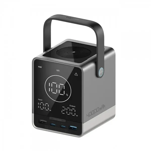 Cuktech Baterie Externa Cuktech, 40000mAh, 300W, QC + PD + FQI, 1 x QI - 2 x USB-A - 2 x USB-C, Neagra