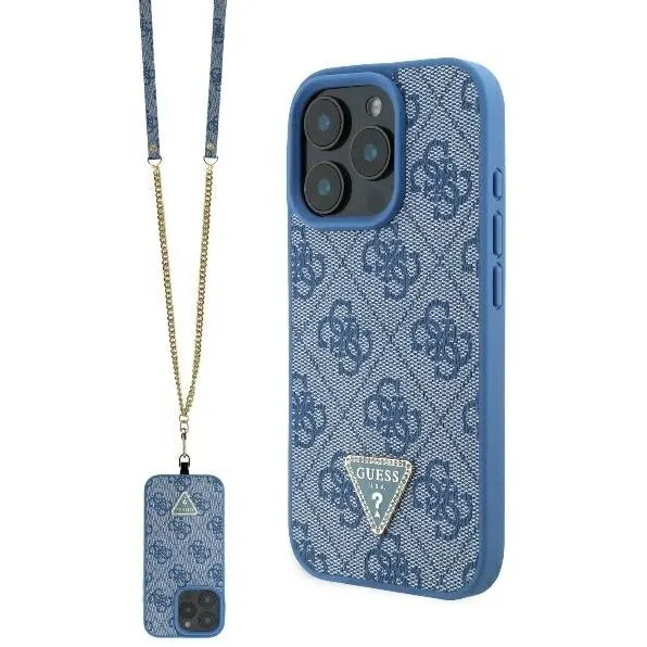 Guess Husa pentru Apple iPhone 16, Guess, Crossbody 4G Triangle Strass, Albastra
