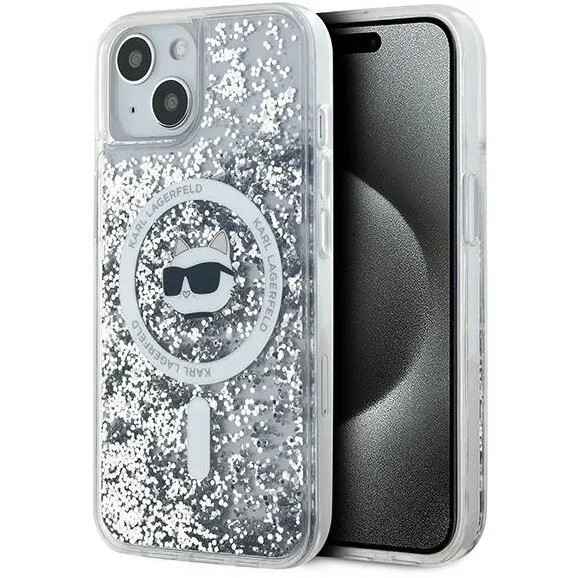 Karl Lagerfeld Husa MagSafe pentru Apple iPhone 15 Plus, Karl Lagerfeld, Liquid Glitter Choupette's Head, Transparenta