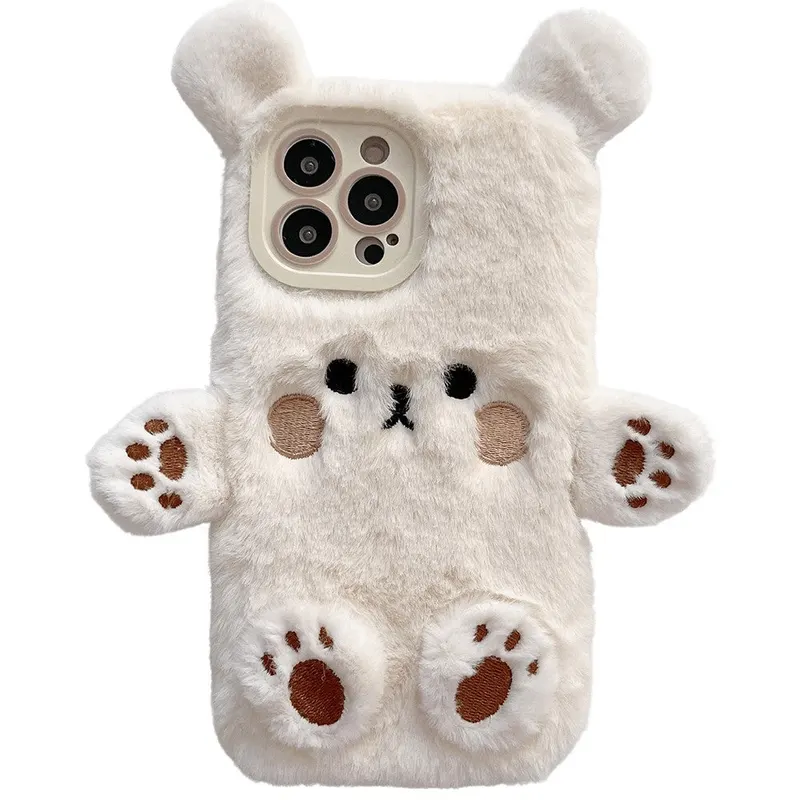 Husa de Protectie, Flippy, pentru Apple iPhone 15 Pro Max, Model Ursulet Pufos cu Urechi, Maini si Picioare, Antisoc
