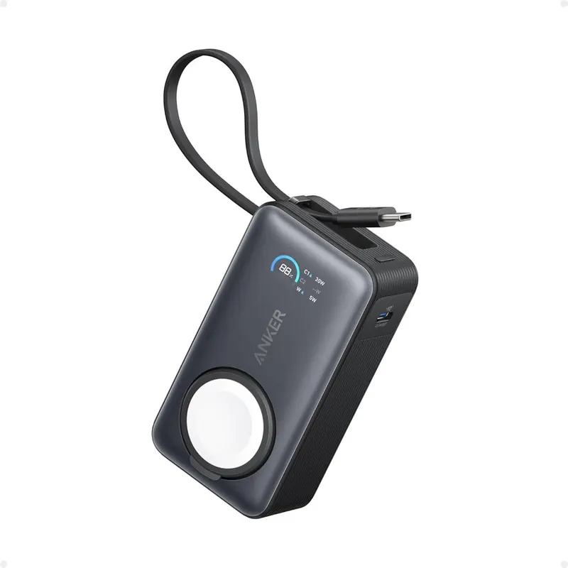 Anker Acumulator extern Anker MagGo Apple Watch, 10000 mAh, Ultra-Slim, Qi2 35W, Cablu USB-C incorporat, Negru