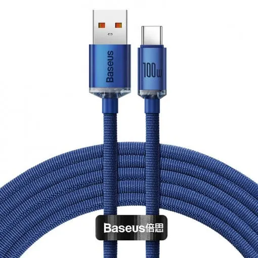 BASEUS Cablu Baseus Crystal Shine, Fast Charge, USB la USB-C, 100W, 1.2m, Albastru