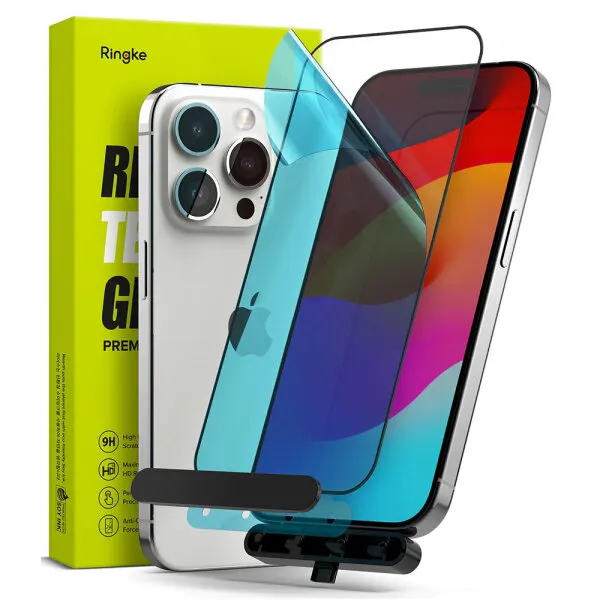 Ringke Folie de protectie Ecran Ringke pentru Apple iPhone 15 Pro Max, Sticla Securizata, Full Glue, Neagra