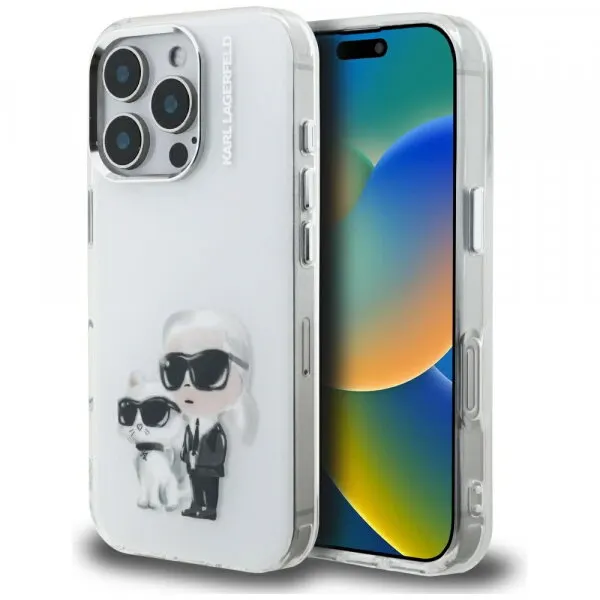 Karl Lagerfeld Husa pentru Apple iPhone 16 Pro, Karl Lagerfeld, IML Aquarelle Logo Karl & Choupette, Alba