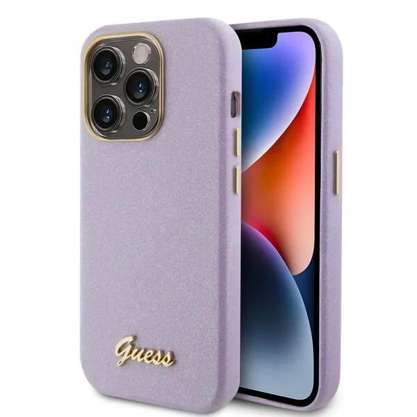 Guess Husa pentru Apple iPhone 15 Pro, Guess, Glitter Glossy Script, Mov Deschis