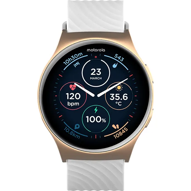Motorola Smartwatch Moto Watch 120, 1.43, rezistent la stropi, pentru femei si barbat, Roz-Auriu