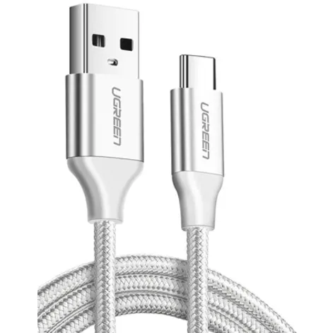 Ugreen Cablu alimentare si date Ugreen, Fast Charging,, USB la USB Type-C 3A nickel plating braided 1m, Alb