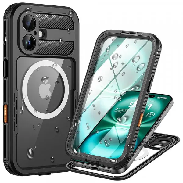 ShellBox Husa Waterproof pentru Apple iPhone 16, ShellBox, Carbon, Neagra