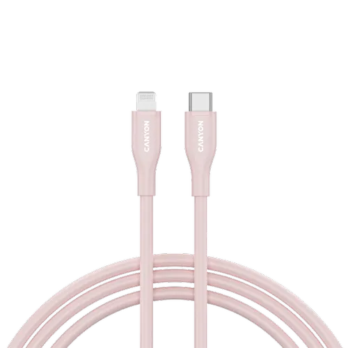 Cablu de date CANYON CNS-CLNM60SC10PS, 60 W, USB Type-C la Lightning, 1m (Roz)