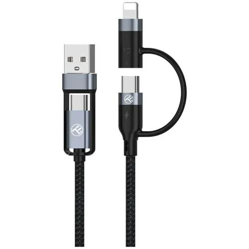Cablu 4in1 Tellur USB/Type-C to Type-C (PD65W)/Lightning (PD20W), 1m, negru