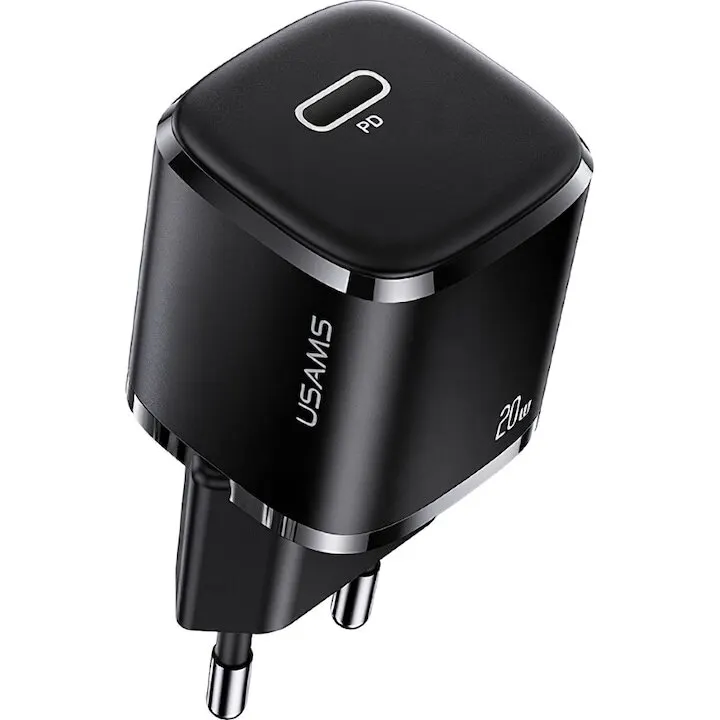 Usams Incarcator retea Usams T36 Mini USB, 1 X USB Tip-C, 20W, Power Delivery, Negru