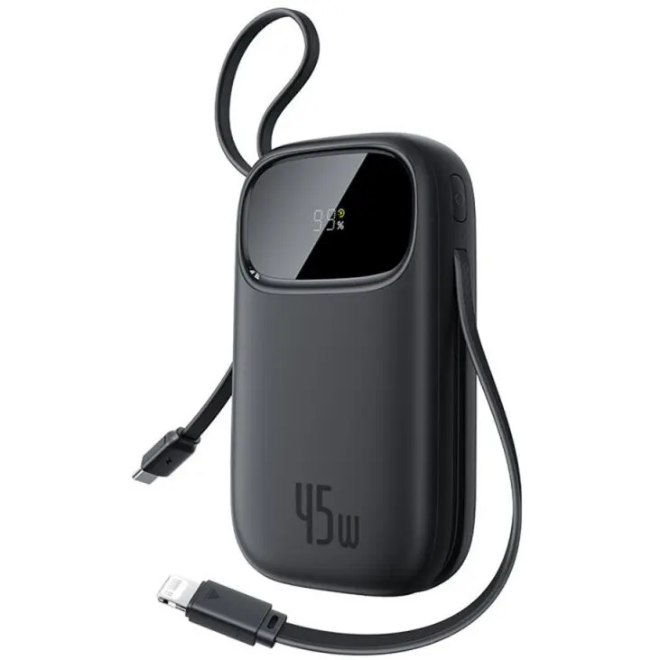 BASEUS Baterie externa Baseus EnerFill FC31 Qpow 3, 20.000 mAh, 45W, cablu USB-C si Lightning incorporat, Negru