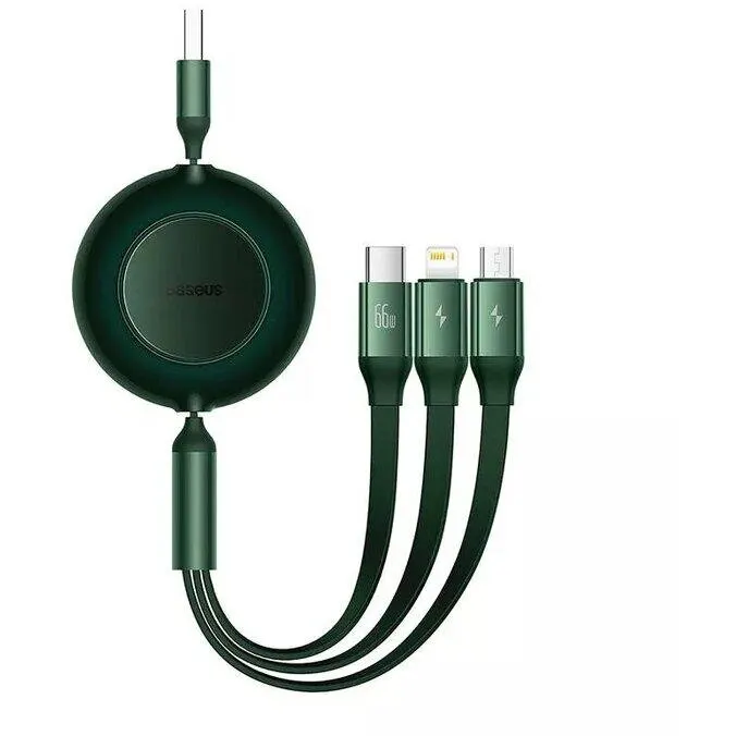 BASEUS Cablu de date telefon, Baseus, 3 in 1, 66 W, 2 A, 1.1 m, Verde inchis