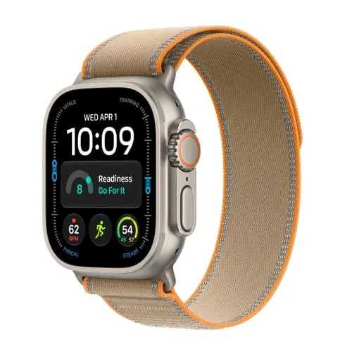 Smartwatch Apple Watch Ultra 4, GPS + Cellular, 49mm, Ecran Retina LTPO OLED, Chip S11 cu Procesor Dual-Core, 64GB Flash, Wi-Fi, Bluetooth, Carcasa Titanium, Curea Trail Loop S/M (Argintiu)