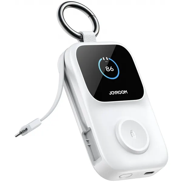 JOYROOM Baterie Externa Wireless Joyroom JR-W19, 5000mAh, 20W, QC + PD, 1 x Lightning - 1 x QI - 2 x USB-C, Alba