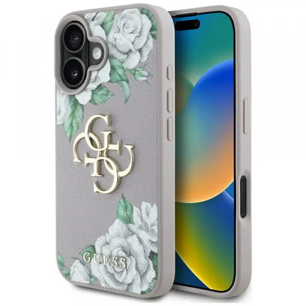 Guess Husa pentru Apple iPhone 16, Guess, 4G Grained Roses Big Logo, Mov