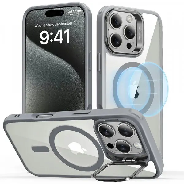 ESR Husa MagSafe pentru Apple iPhone 16 Pro, ESR, Classic Hybrid Kickstand, Gri Transparenta