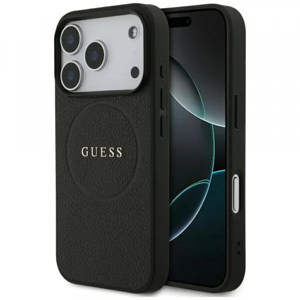 Guess Husa MagSafe pentru Apple iPhone 17 Pro Max, Guess, Grained Gold Ring, Neagra