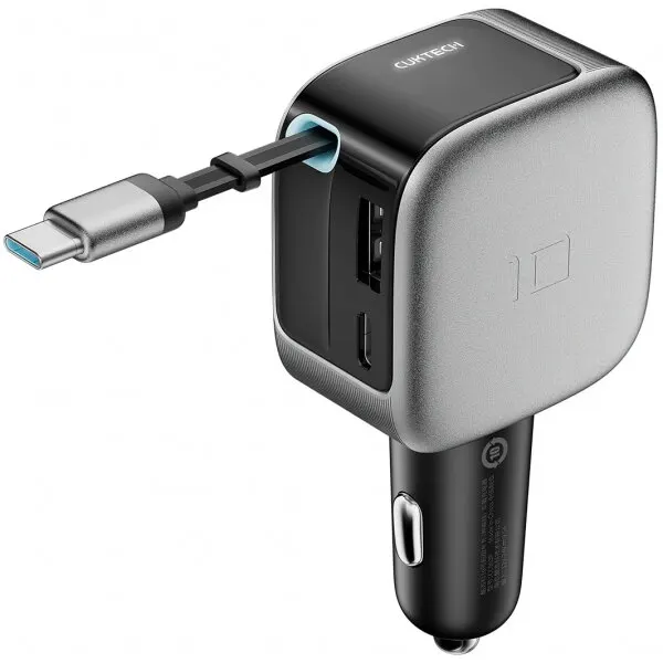 Cuktech Incarcator Auto Cu Cablu USB-C Cuktech CC903P Display, 100W, 5A, 1 x USB-A - 1 x USB-C, Gri
