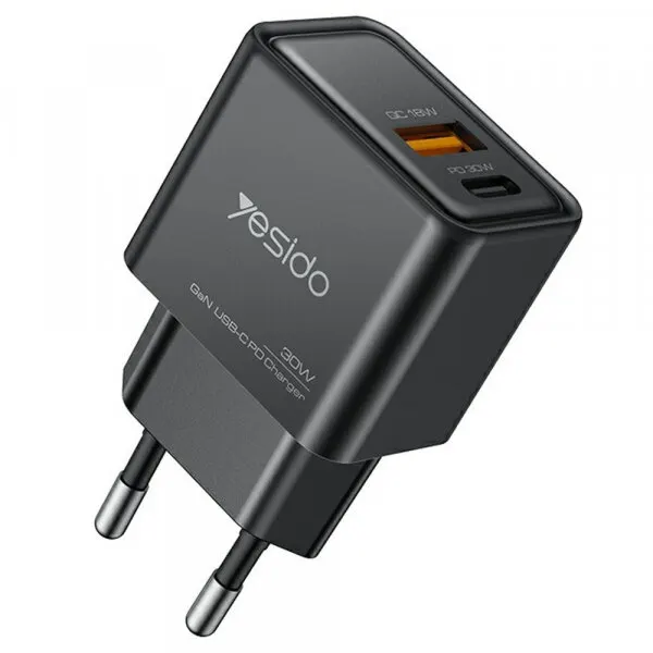Yesido Incarcator Retea Yesido YC64, 30W, 3A, 1 x USB-A - 1 x USB-C, Negru